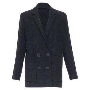 Chanel navy cotton tweed boucle four pocket jacket